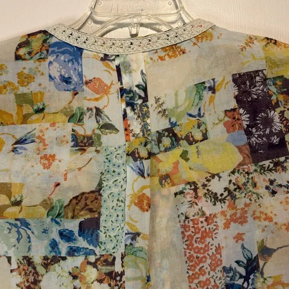 Anthropologie Maeve Floral Abella Pintuck Blouse Vibrant Patchwork Lace Size 4 - Picture 7 of 9
